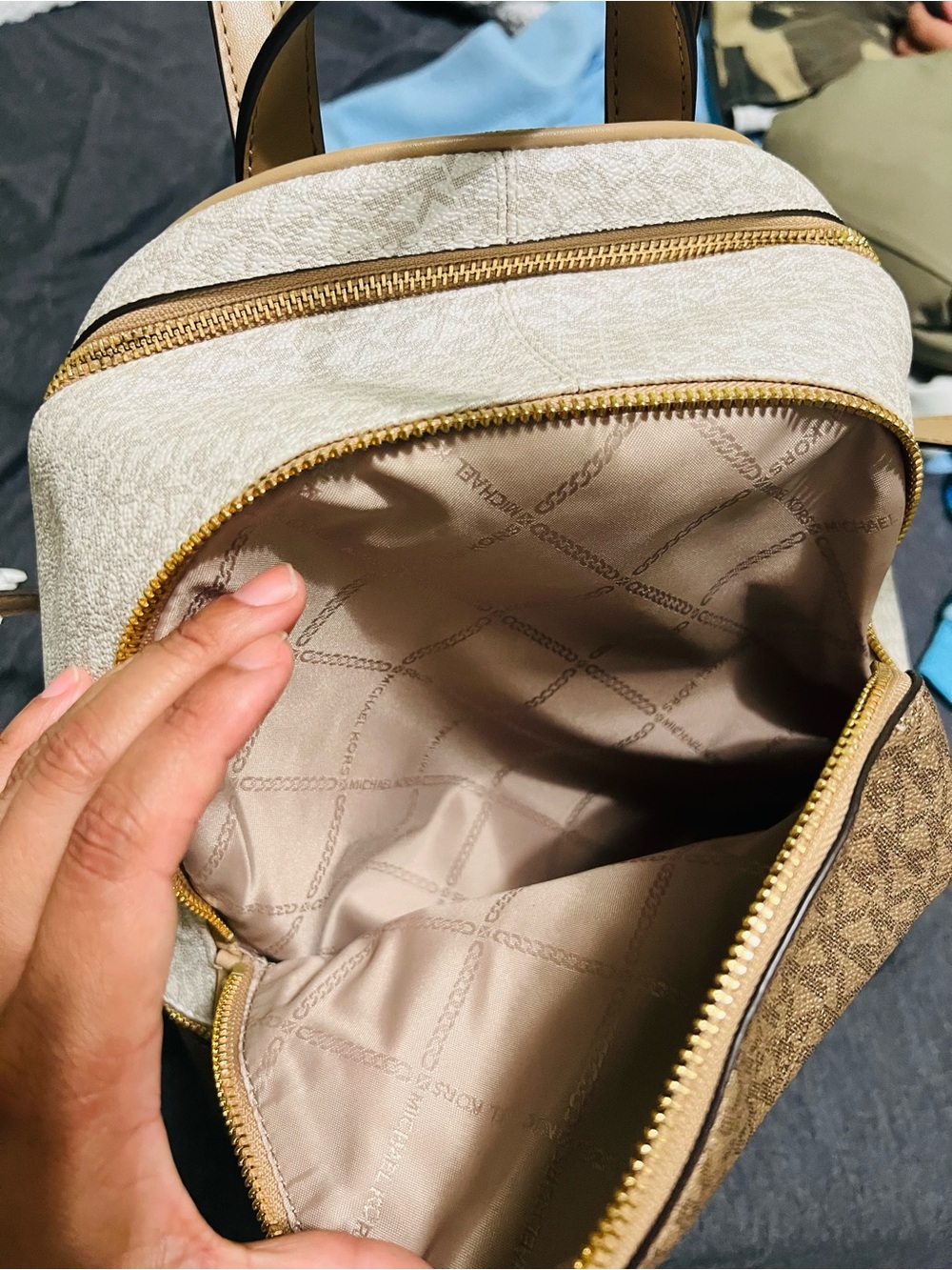 Michael Kors Two-Tone Brown and Gold Backpack - Picture 10 of 12